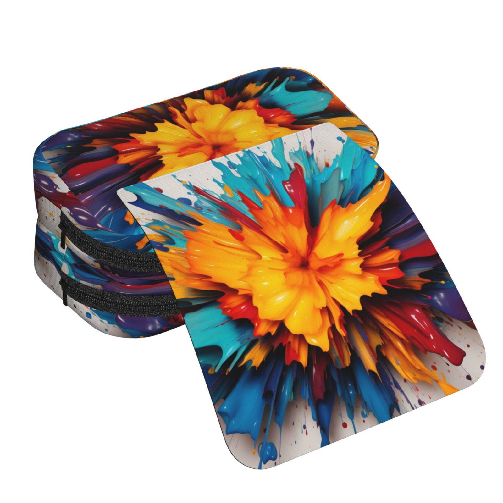 Rateoe Colorful Paint Print Pattern Double Clamshell Pen Case, Storage Organizer with Two Zipper Compartments– Holds Up to 50 Pencils & Pens