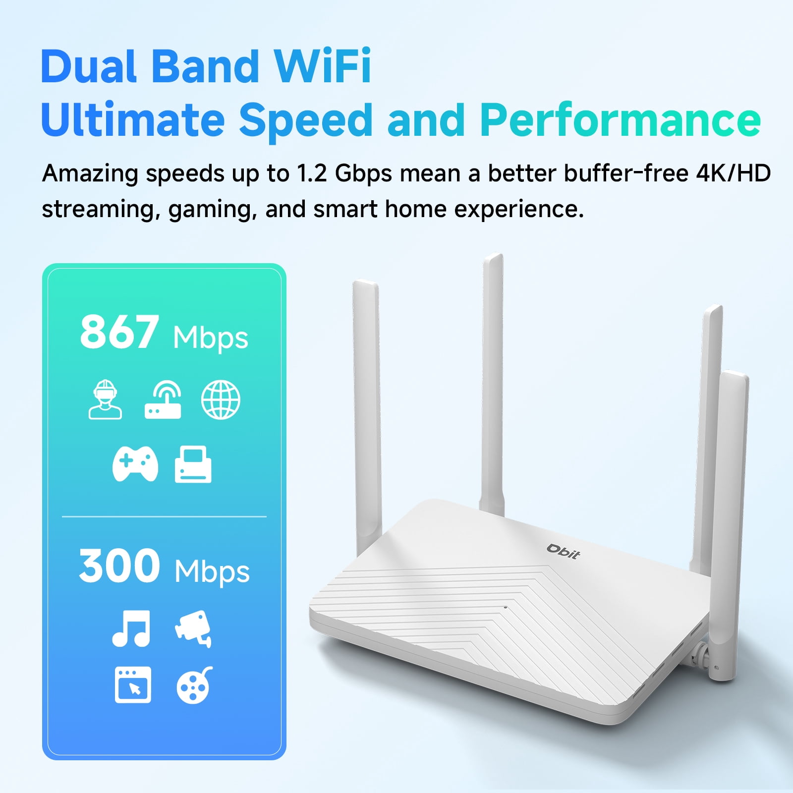DBIT AC1200 Dual Band Mesh WiFi Router Long Range Wireless Internet Router with 4 x High-Power FEMs