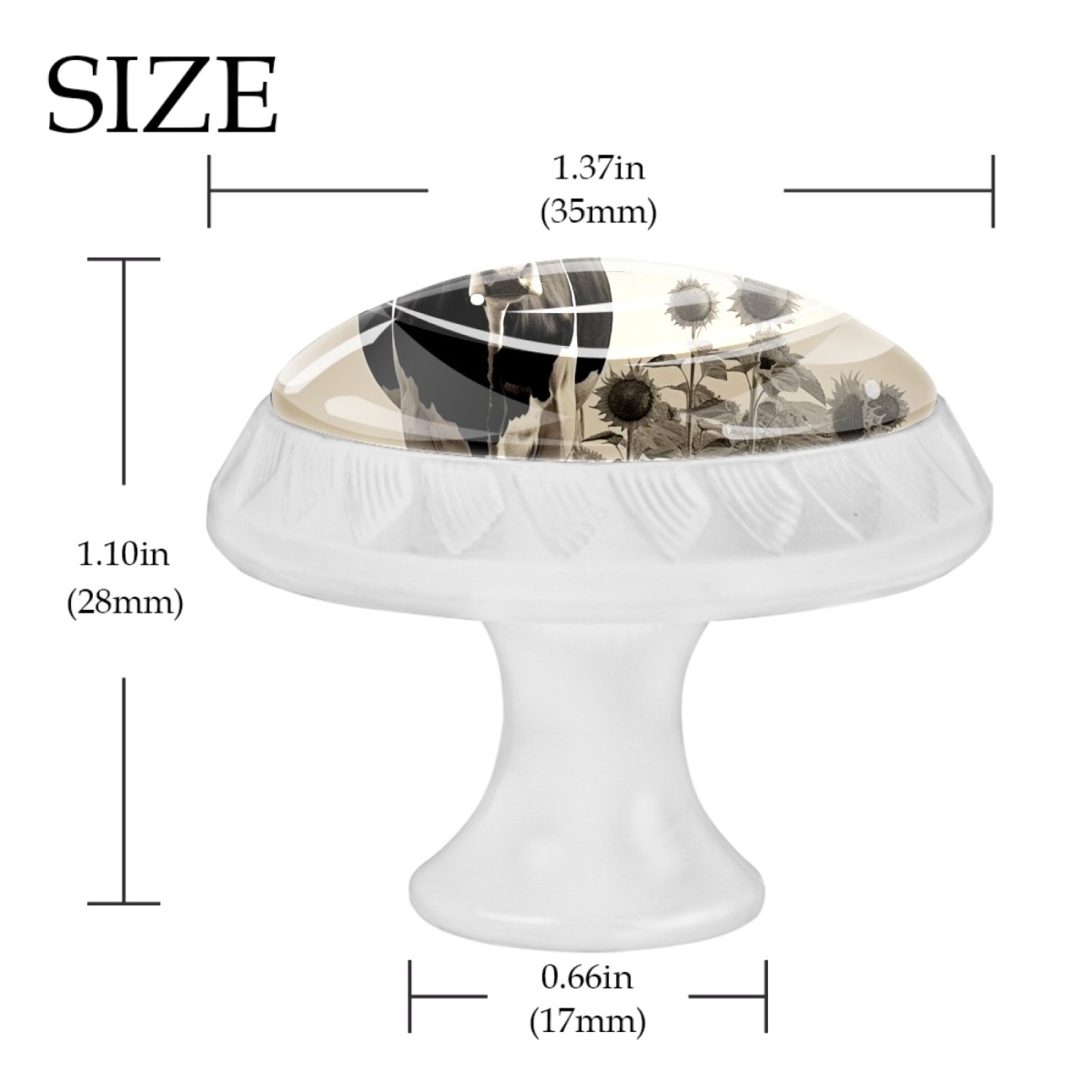 4 Pcs Cow and Sunflower Knobs for Kitchen Cabinet Cupboard Dresser Bookcase Drawer Pulls Handles Round Home Decor