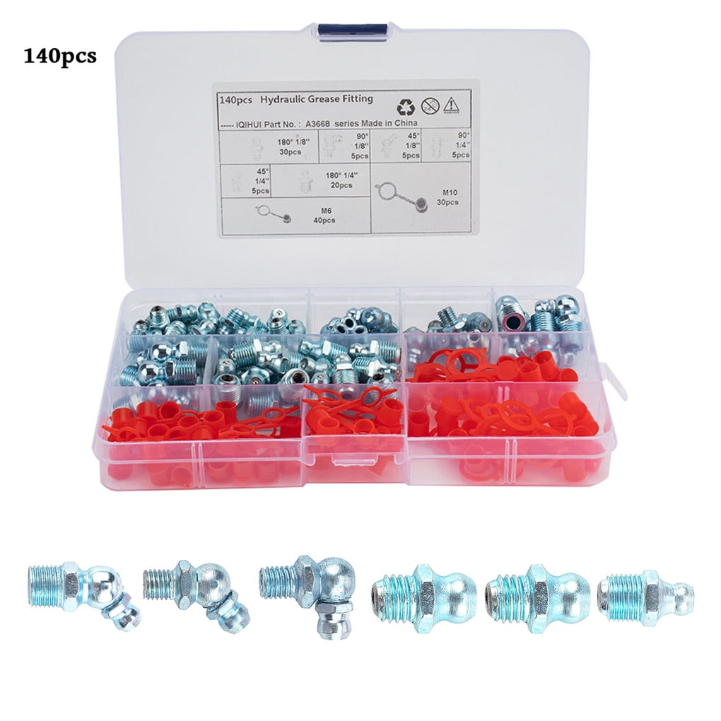 Fitting Assortment 45 Degrees 90 Degrees Straight Nozzle Oil with Caps, 140pcs