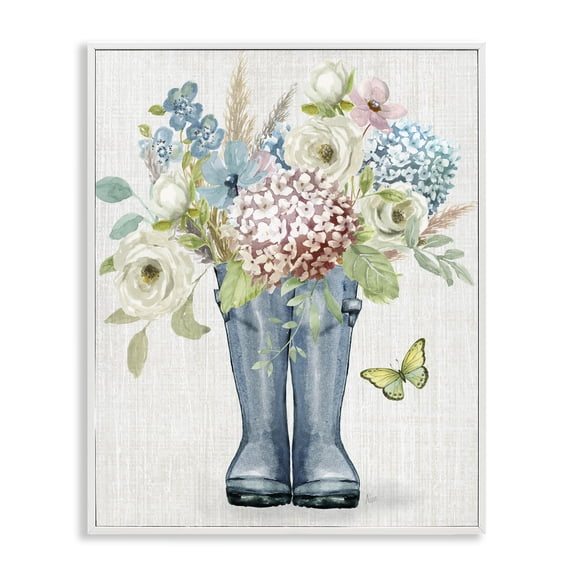 Stupell Industries Cottage Rain Boots Bouquet White Framed Giclee Art, 16 x 20, by Nan
