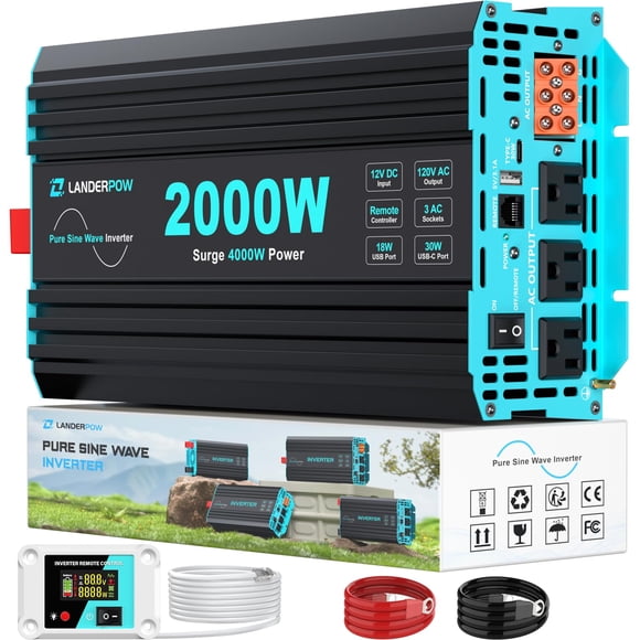 Inversor de corriente LANDERPOW Pure Sine Wave de 2000 W 12 V DC a 120 V AC
