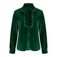 thumbnail image 4 of XPMWRP Dressy Ruffle Velvet Shirts for Women Button Down Loose Long Sleeve Business Casual Tops Elegant Party Blouse Green XXL, 4 of 6