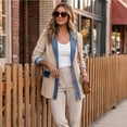 thumbnail image 5 of Hsovts Denim Blazer for Women Patchwork Corduroy Denim Jacket for Women Fall Long Sleeve Collared Button Patchwork Jacket Beige L, 5 of 6