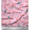 thumbnail image 1 of Soimoi Cotton Cambric Fabric Floral & Blue Tit Bird Print Sewing Fabric Yard 42 Inch Wide, 1 of 1