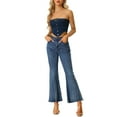 thumbnail image 2 of Allegra K Denim Crop Tube Top for Women's Strapless Sleeveless Button Corset Top, 2 of 6