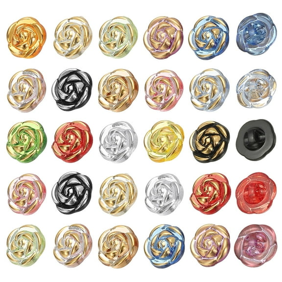 Uxcell 60Pcs Rose Flower Buttons, 13mm Acrylic Cute Buttons for Clothes, Mixed Colors