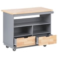 thumbnail image 7 of Kitchen Island Cart with Solid Wood Top and 4 Wheels, Large Kitchen Rolling Trolley Cart with 2 Storage Drawers, 3 Shelves, Spice Rack and Towel Rack for Kitchen and Dining Room, Grey Blue, 7 of 7