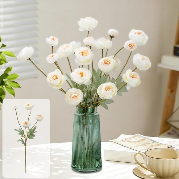 Loto Simulado De Plástico Ramo de 4 flores de loto artificiales blancas para decoración del hogar, bodas, fiestas y decoración de interiores. JASKFLY