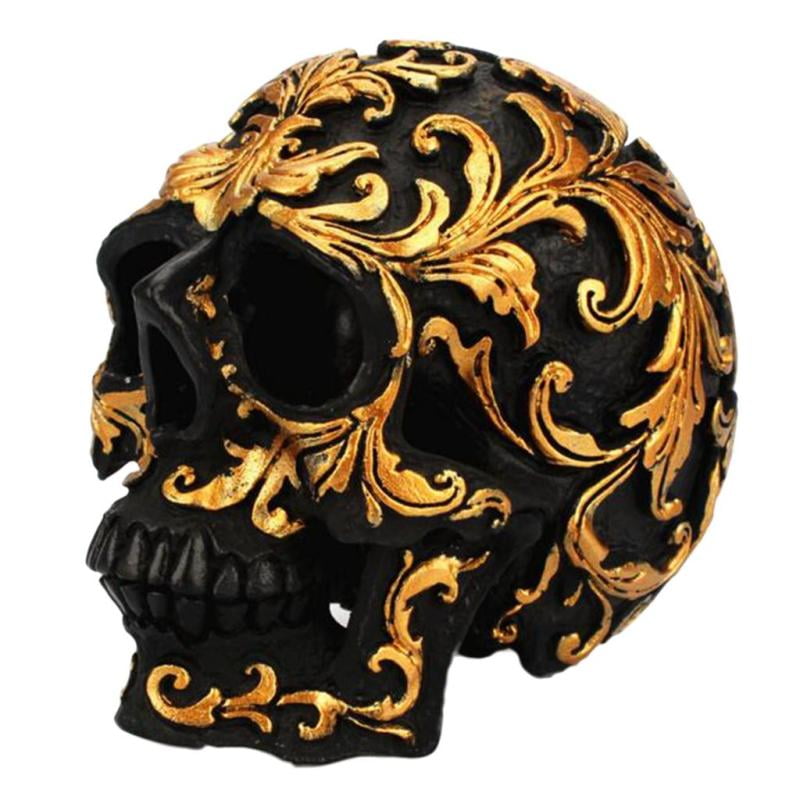 Halloween Scary Halloween Statue Male  Prop Skeleton Skull Head Gold Resin Color 
