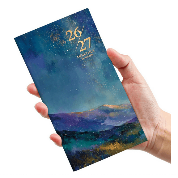 Pocket Calendar 2026-2027 for Purse, Two Year Monthly Planner Pocket Size 6.5" x 3.5", Jan 2026 - Dec 2027 Monthly Planner Small Calendar for School, Work and Home - (Starlit Peaks)