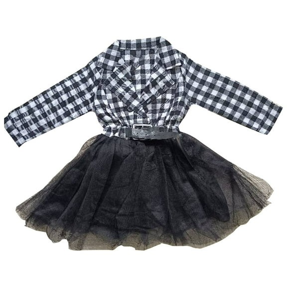 CUZIBR Baby Girl Dresses White And Black Plaid Tutu Skirt Party Princess Black Formal Long Sleeve Outfits Clothes Classic Dailywear For Toddler