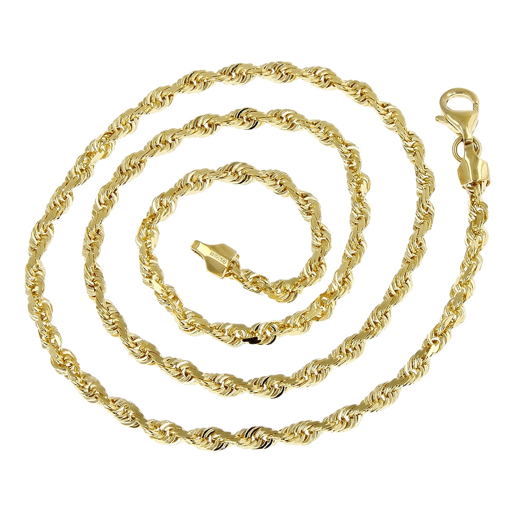 Solid 14K Yellow Gold 5mm Wide Rope Chain Diamond Cut Necklace with Lobster Clasp 24 long