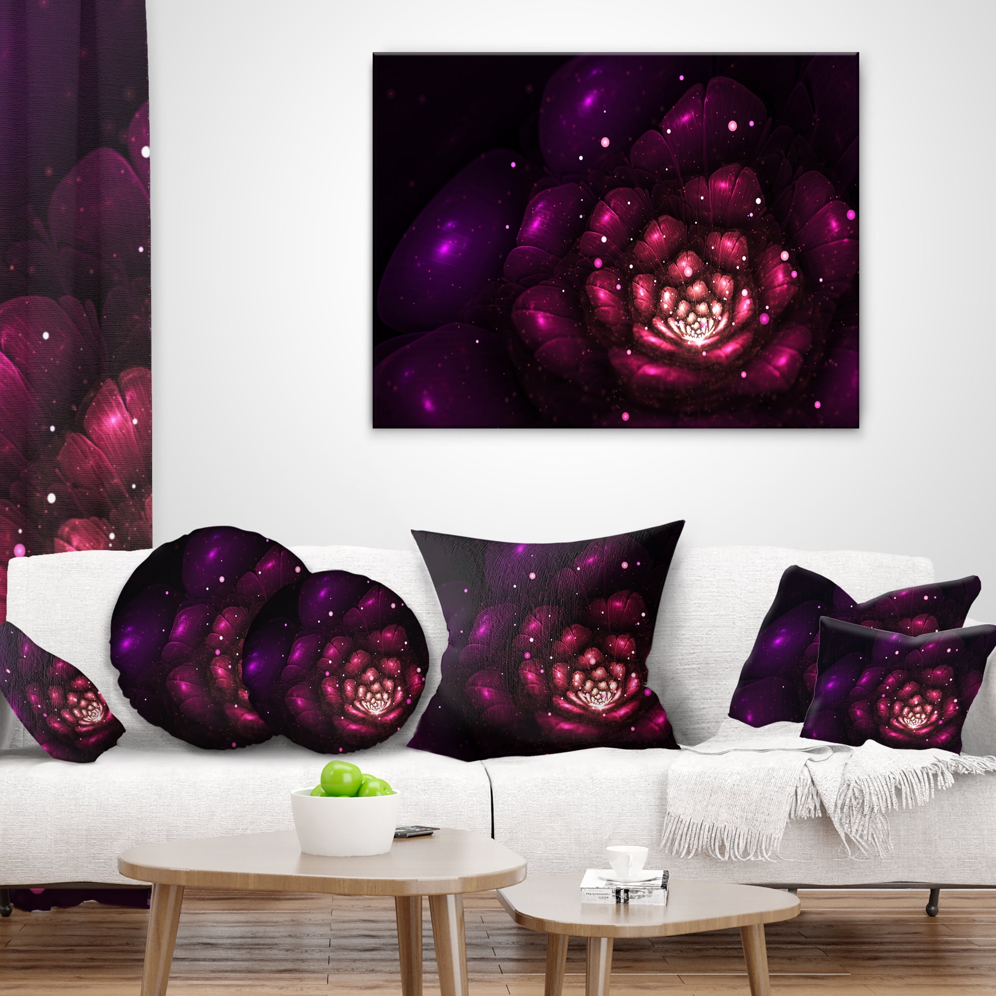 Designart Abstract Fractal Violet Flower - Floral Throw Pillow - 16x16
