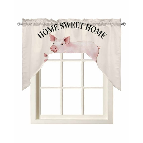 Farmhouse Pig Kitchen Curtains Swag Valance for Windows/Bathroom/Cafe, Watercolor Cute Animals Retro Art Rod Pocket Drape Panel Swag Curtain Valance for Bedroom/Living Room 55''x36''