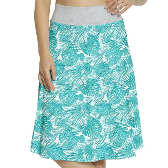 Women's Pale Blue Camo Pattern Tropical A-line Printed Skirt Casual Wear, XL, Turquoise Pale Blue, by Ambesonne