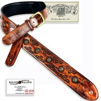 Walker & Williams Antique Cherry Padded Leather Guitar Strap with Brass Coin Studs Walker & Williams GE-202