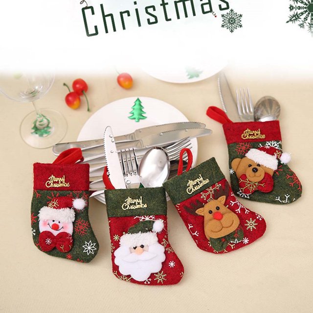 DPTALR 4 Pcs Décoration Créative Maison Fête Fourchette Ensemble Chapeau Outil de Rangement Sac de Noël
