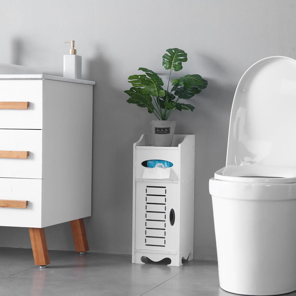 GoMaihe Bathroom Storage Cabinet Narrow: 2-Tier Plastic Floor Cabinet with  Drawers for Small Spaces - Slim Toilet Tower with Wheels Width 8.66