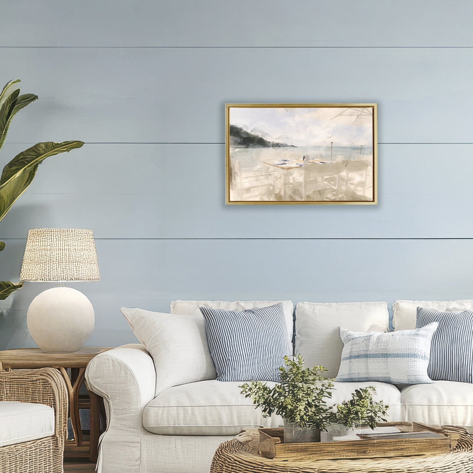 Stupell Industries Table By The Sea Gold Framed Floater Canvas Wall Art, design by Noah Bay