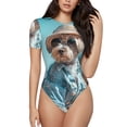 thumbnail image 1 of Lukts Ensemble Élégant Chien en Denim Motif Col Rond Manches Courtes Justaucorps pour Femmes, Justaucorps Basique Extensible T-Shirt Justaucorps Tops-TTG, 1 of 7