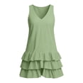thumbnail image 5 of Women's Summer Dresses V Neck Sleeveless Linen Mini Dress with Tiered Ruffle Hem Going Out Party Outwear Dress Green XL, 5 of 7