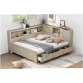 thumbnail image 4 of Full Size Wood Daybed with Storage Shelves and 3 Drawers, Farmhouse Style Bed Frame with Sliding Doors, Antique White Finish, 4 of 10