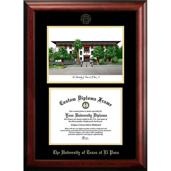 Campus Images TX951LGED-1185 8.5 x 11 in. University of Texas, El Paso Gold Embossed Diploma Satin Mahogany Frame with Lithograph
