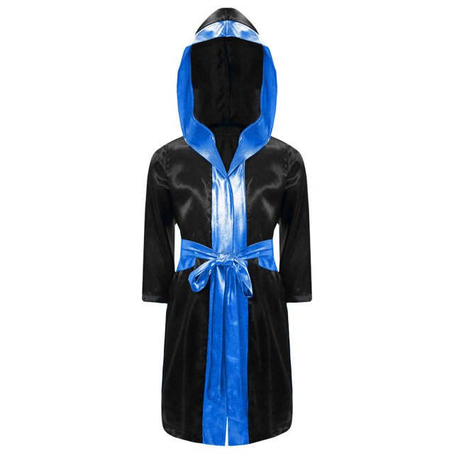 Alvivi Enfants Garçons Robe de Boxe Art Martial Muay Thaï Uniforme Manches Longues Kick Boxe Robe à Capuche Ensembles Noir&Bleu D 16