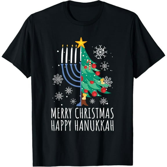 Merry Chrismukkah Happy Christmas Hanukkah T-ShirtMen and women, White Black T-shirt, size: Extra large S-4XL