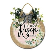 Eveokoki He Has Risen Front Door Sign Funny Wreaths Hanging Wooden Plaque Decoration Round Rustic Wood Farmhouse Porch Decor for Home Front Door Decor, 11 x 11 inch