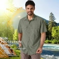 thumbnail image 5 of POENTAB Men Summer Sun Protection Shirts Loose Casual Short Sleeve Button Up Lightweight Outdoor Workwear With Mesh Line Green, 5 of 8