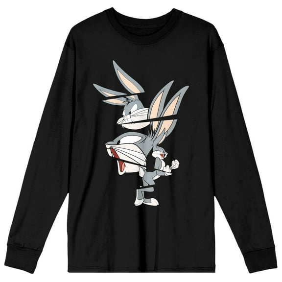 Looney Tunes Classic Cartoon Character Bugs Bunny Split Mens Black Long Sleeve Tee - M