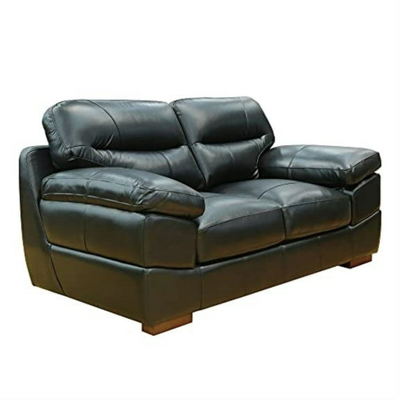 Sunset Trading Jayson 73" Modern Top-Grain Leather Loveseat in Black