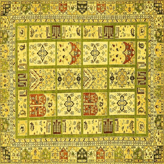 Ahgly Company Machine Washable Indoor Square Abstract Yellow Modern Area Rugs, 4' Square