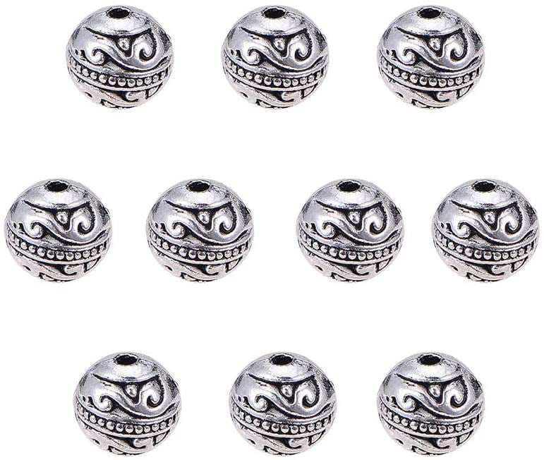 60pcs 8mm Round Spacers Beads Tibetan Alloy Metal Charms Beads Antique