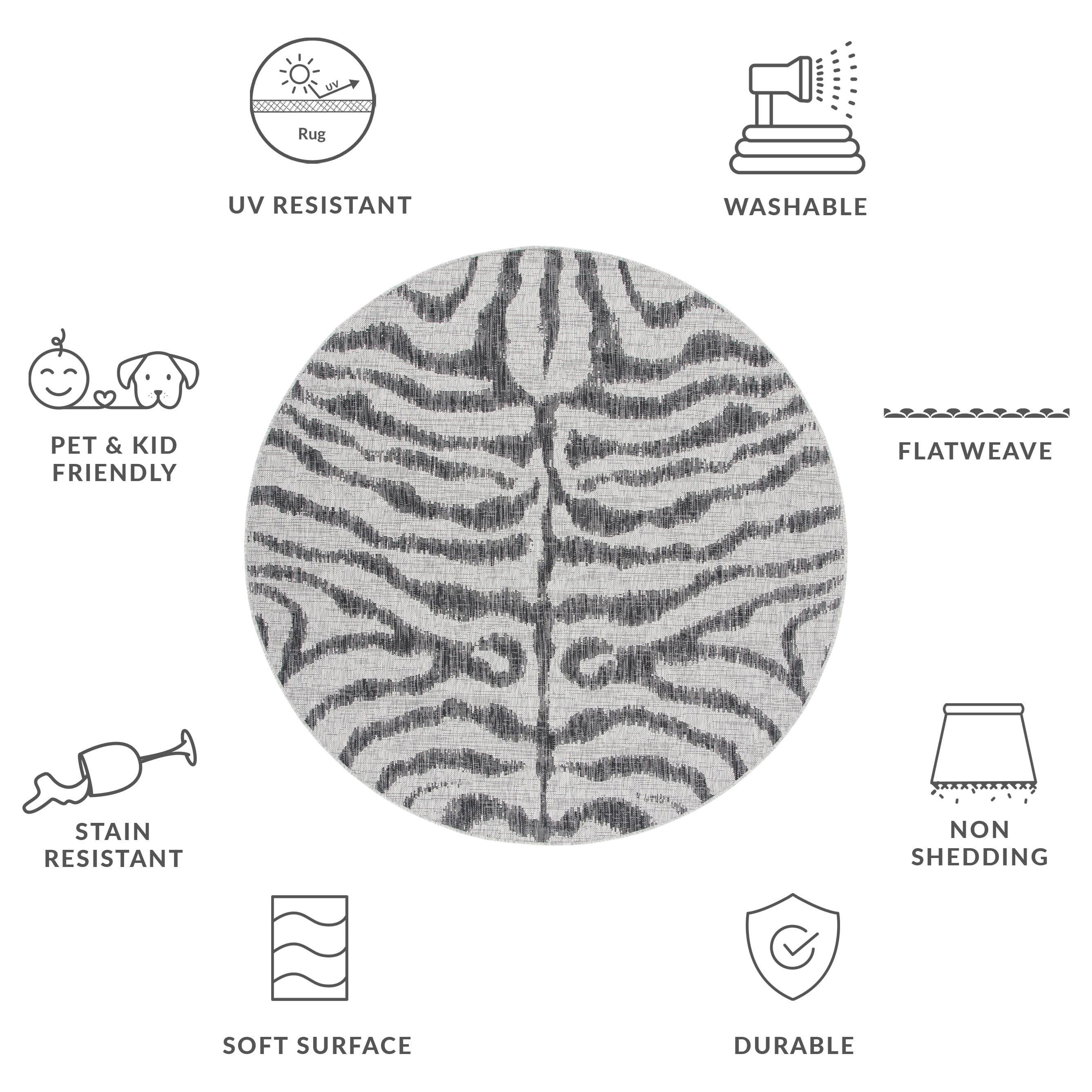 SAFAVIEH Courtyard Gerald Animal Indoor/Outdoor Area Rug, Grey/Black, 6'7" x 6'7" Round