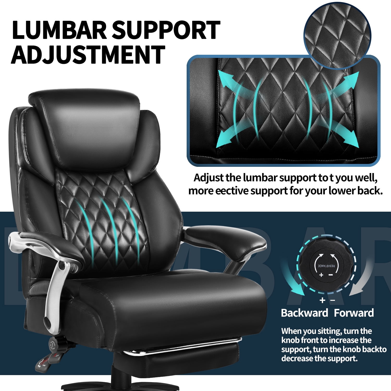 Waleaf 500lbs Big and Tall Office Chair with Adjustable Headrest for Adults, Computer Chair Home Office Desk Chair with Retractable Footrest for Home Office