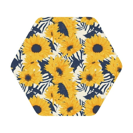 

Matuu Blue Striped Sunflower for Cup Coasters Set of 6 Leather Coasters Desk Coasters for Office Measures 4” x 4” Hexagon