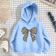 thumbnail image 6 of Girls' Leopard Bow Graphic Pullover Hooded Sweatshirt, Long Sleeve Relaxed‑Fit Kids Hoodie, Casual Printed Tops for Daily Play and Cool‑Weather Outdoor Activities Blue 7-8T, 6 of 7