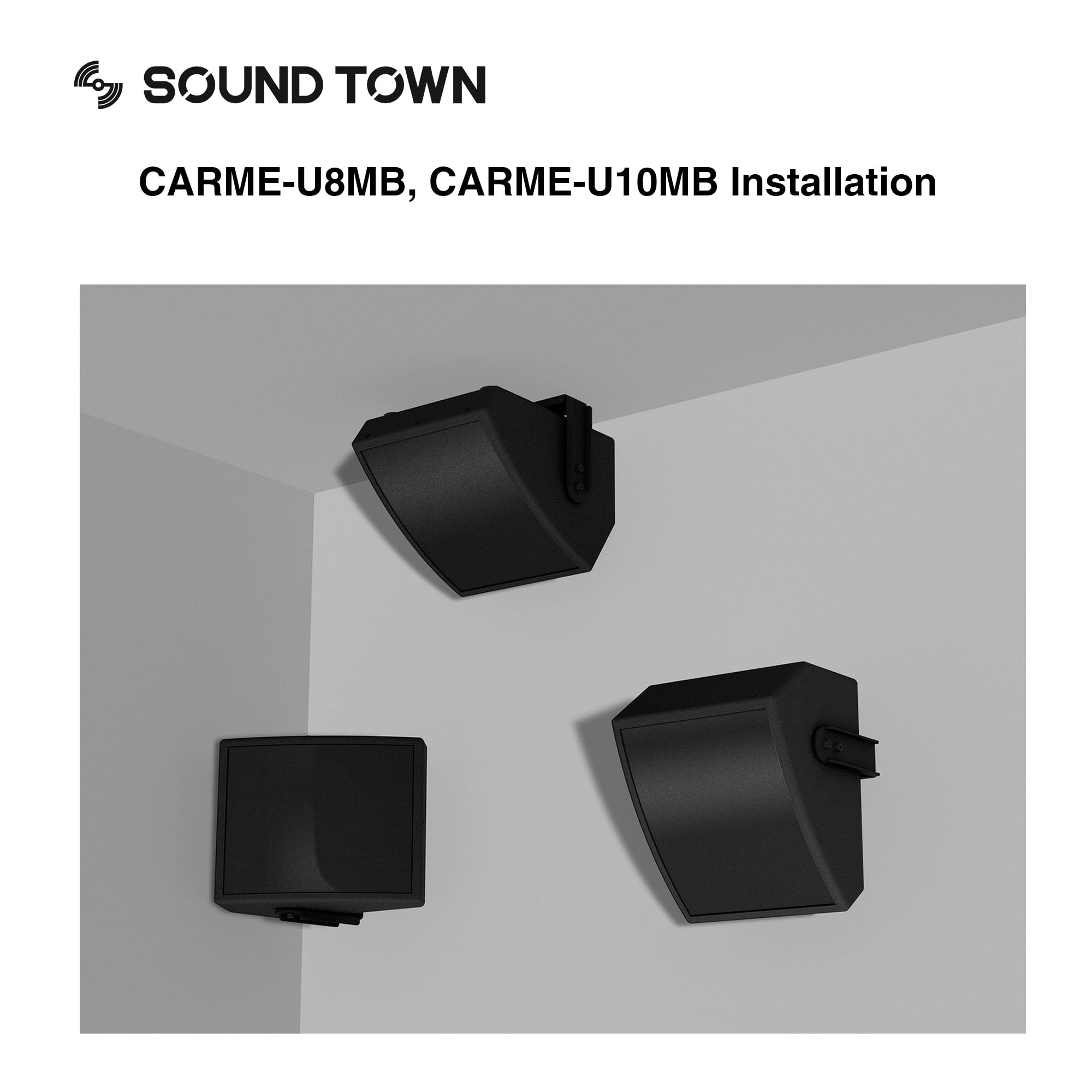 Sound Town CARME Series 8" Coaxial 2-Way Professional PA DJ Stage Monitor Speaker, Black with U Mounting Bracket, Birch Plywood for Installation, Live Sound, Bar, Church (CARME-U8MB)