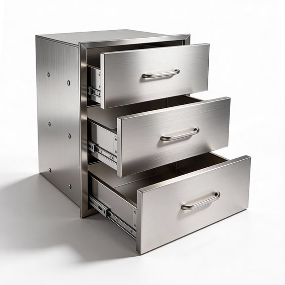 3 Drawer Outdoor BBQ Stainless Steel Cabinet, Weatherproof Outdoor Kitchen Storage Cabinet, 18in W Embedded Grill Island Cupboard for Patio Barbecue & Backyard Cooking