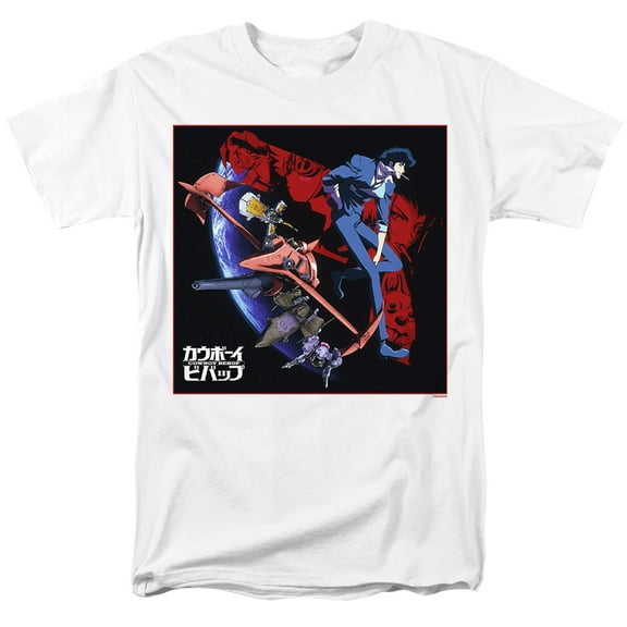 Cowboy Bebop Let's Jam with the Bebop Crew Unisex Adult T Shirt, White, 4X-Large