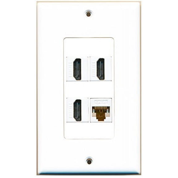 RiteAV - 3 Port HDMI 1 Port Cat6 Ethernet White Wall Plate Decorative