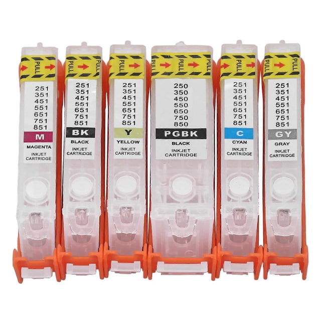6PCS Printer Ink Cartridge PGBK BK C M Y GY Reusable Smooth Output Cartridge Combo Pack for Test Paper 450-451