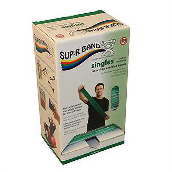 Sup-R Band Latex-Free 5-Foot Single Exercise Band, 30-Pieces Dispenser, Green
