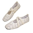 thumbnail image 4 of XUNKUSGA Ballet Flats Fashion Lace Mesh Embroidered Floral Dress Shoes Classic Round Toe Crisscross Strap Slip On Shoes Women Breathable Summer Womens Flats,Beige,5.5, 4 of 9
