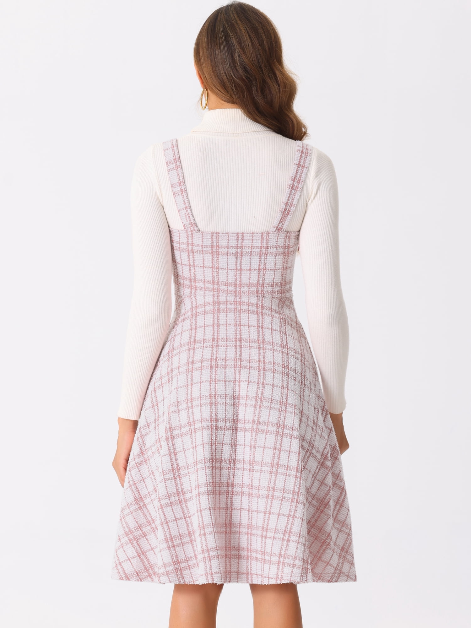 DARING DIVA Women's Sleeveless Square Neck Plaid A Line Pinafore Dresses XL Pink