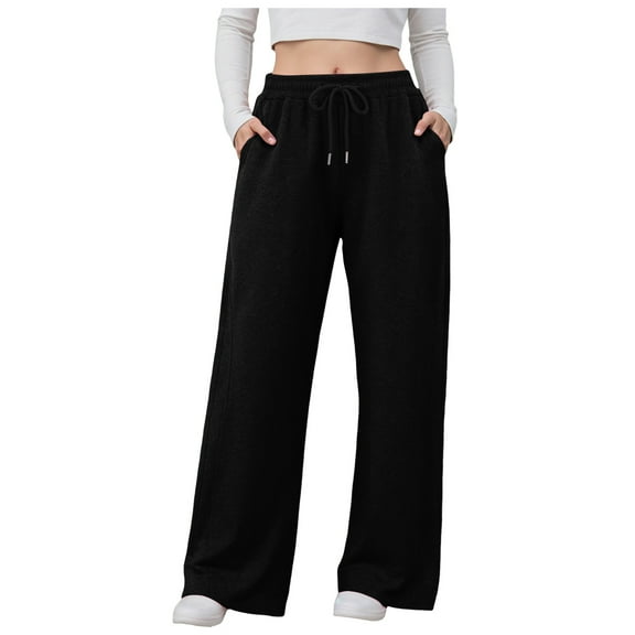 felwors Womens Wide Leg Pants Elastic Waist Trousers Casual Palazzo Pants with Pockets Black, M