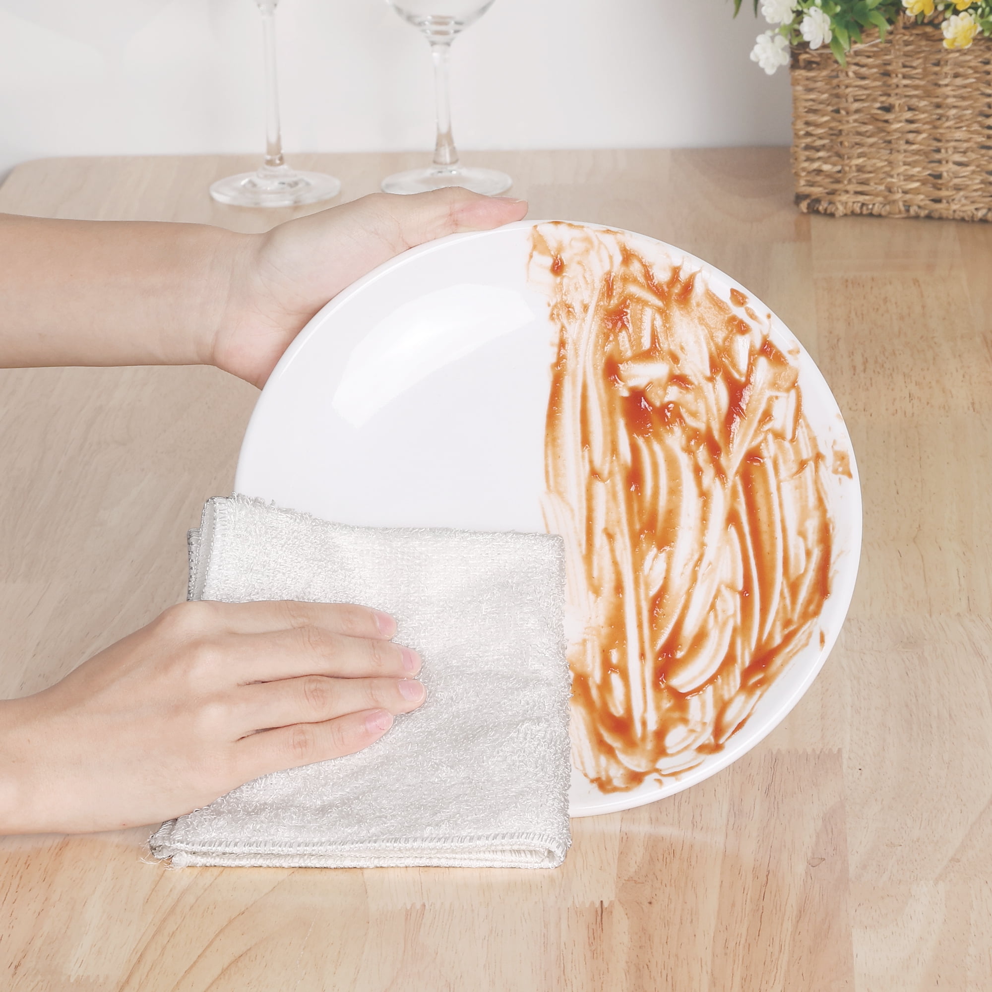 Unique Bargains 24pcs Soft Kitchen Dish Cloths Absorbent Dish Towels White Multi 7" x 9"